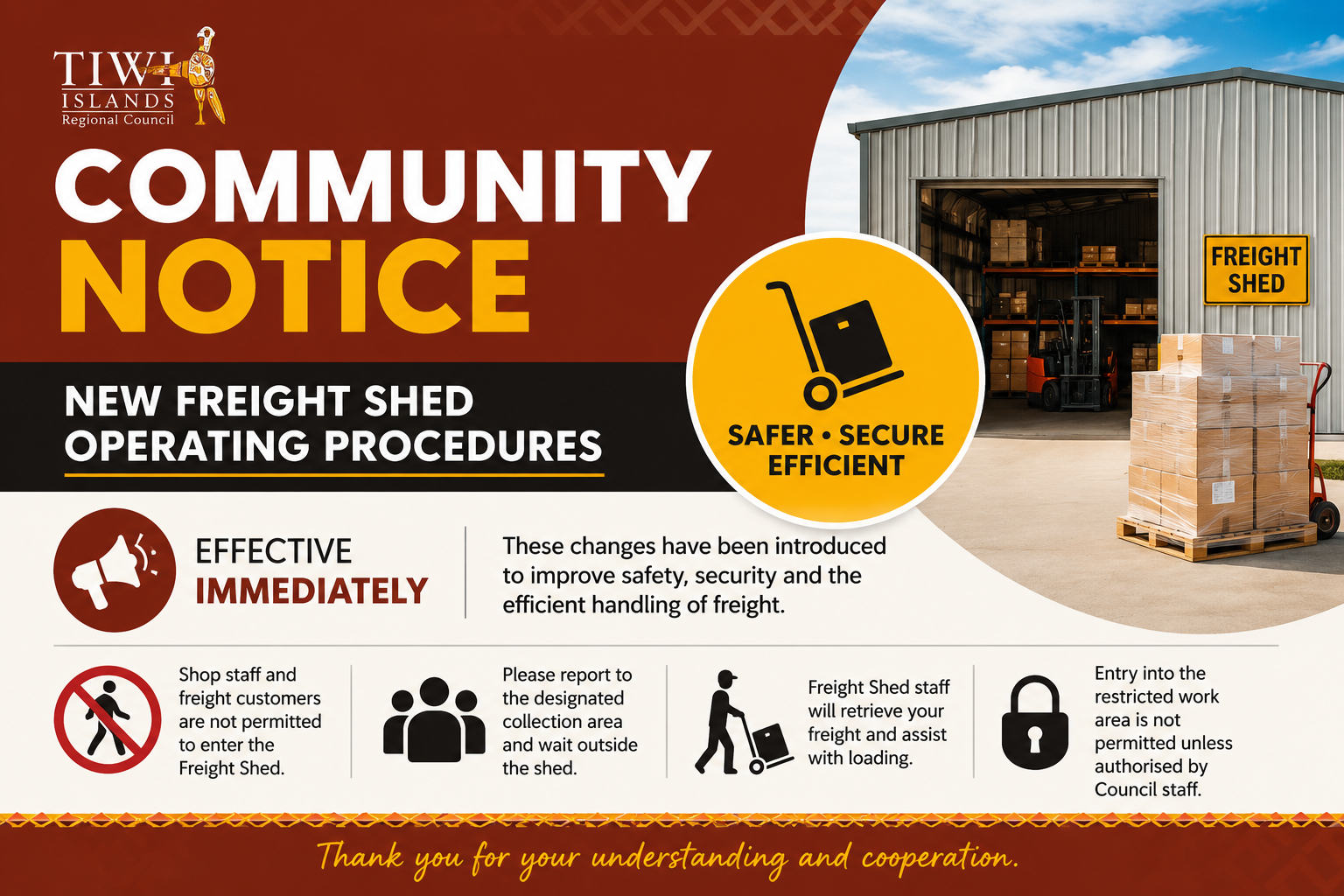 Important Notice: New Freight Shed Operating Procedures - Wurrumiyanga