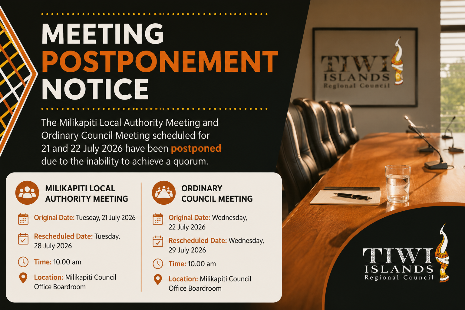 July 2026 Meeting Postponement Notice